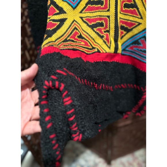 Boho Turtleneck‎ Sweater M Black Knit Pullover Geometric Colorful Design - Picture 6 of 12